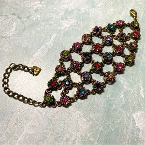 BLV colorful floral gold tone statement bracelet